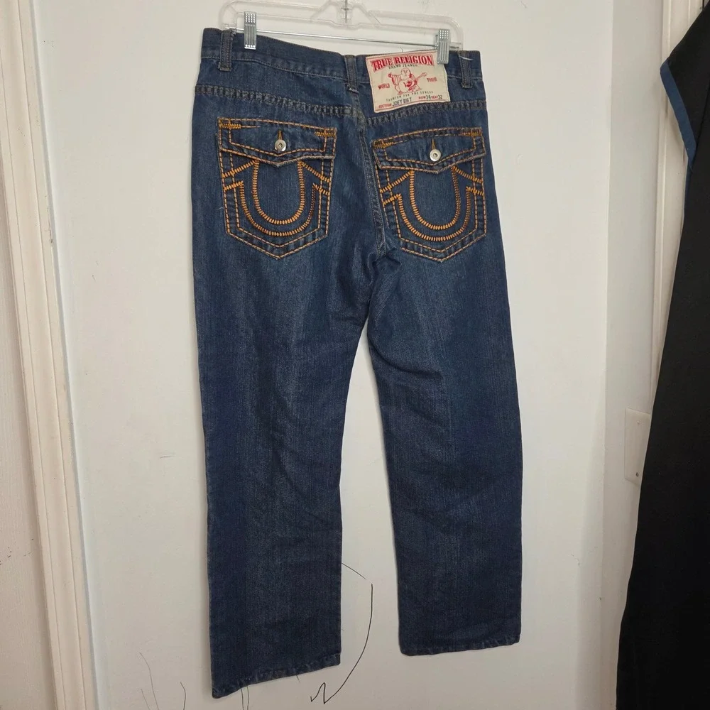 True Religion Joey Big T Mens 34 Straight Leg Jeans Blue Contrast‎ Stitch USA